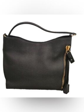 Tom Ford Alix Hobo Black Leather Shoulder Bag with Gold Hardware